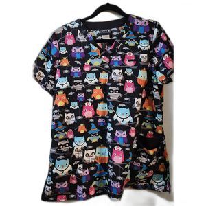 Sanibel Scrubs top with Owl Halloween designs, size Medium